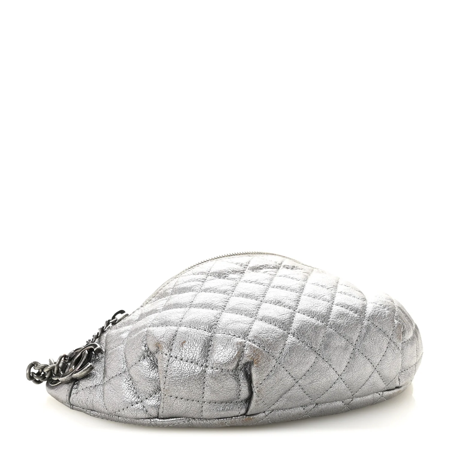 Metallic Calfskin Quilted Banane Waist Bag Fanny Pack Dark Silver - Top Club