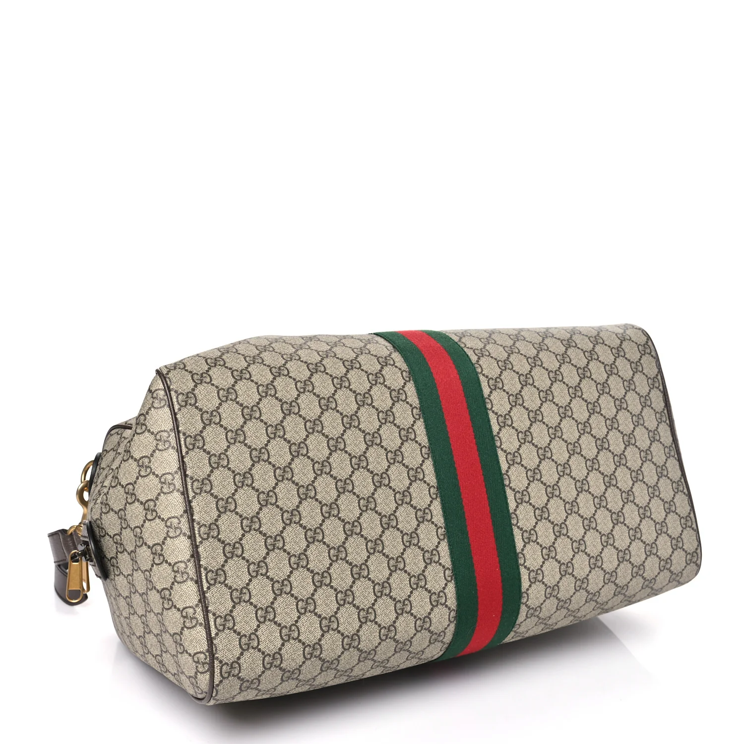 GG Supreme Monogram Textured Dollar Calfskin Web Medium Savoy Duffle Bag Beige Dark Brown - Top Club