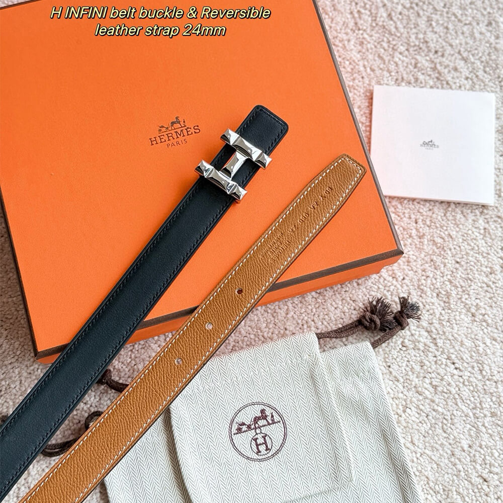 H Infini belt buckle   Reversible leather strap 24 mm - Top Club