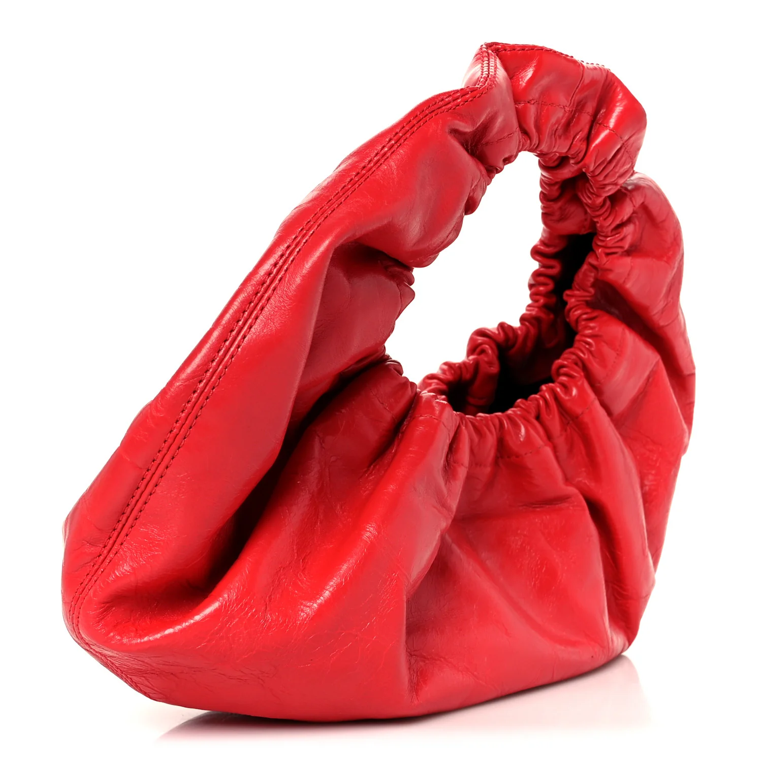 Crackle Patent Calfskin Small Handle Crescent Bag Flame Red - Top Club