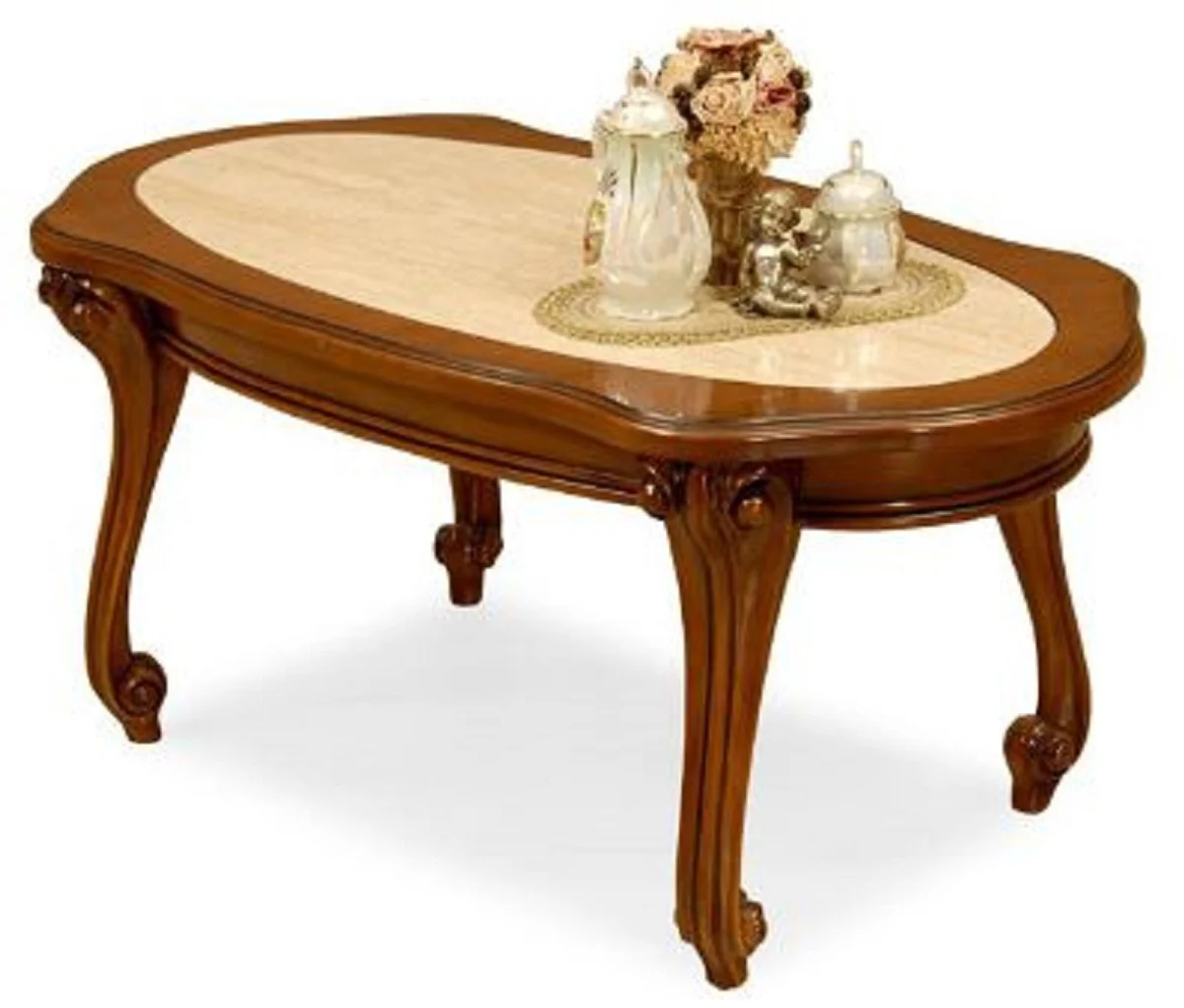 Luxury Baroque Coffee Table Cream / Brown - Handcrafted Solid Wood Living Room Table in Baroque Style - Luxury Living Room Furniture in Baroque Style - Baroque Furniture - Noble & Magnificent