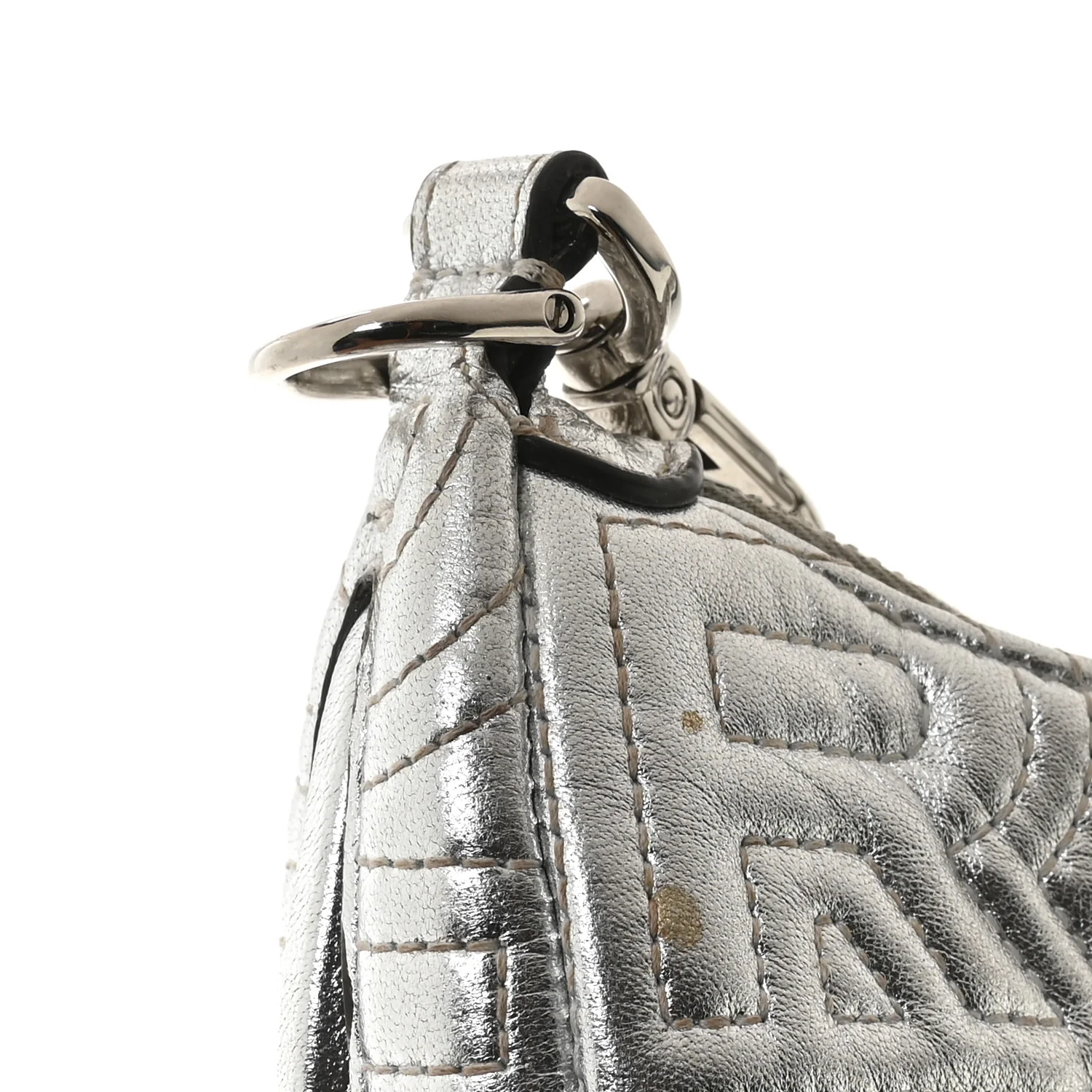 X MARC JACOBS Laminated Craquele Lambskin Nano Fendigraphy Hobo Charm Argento - Top Club