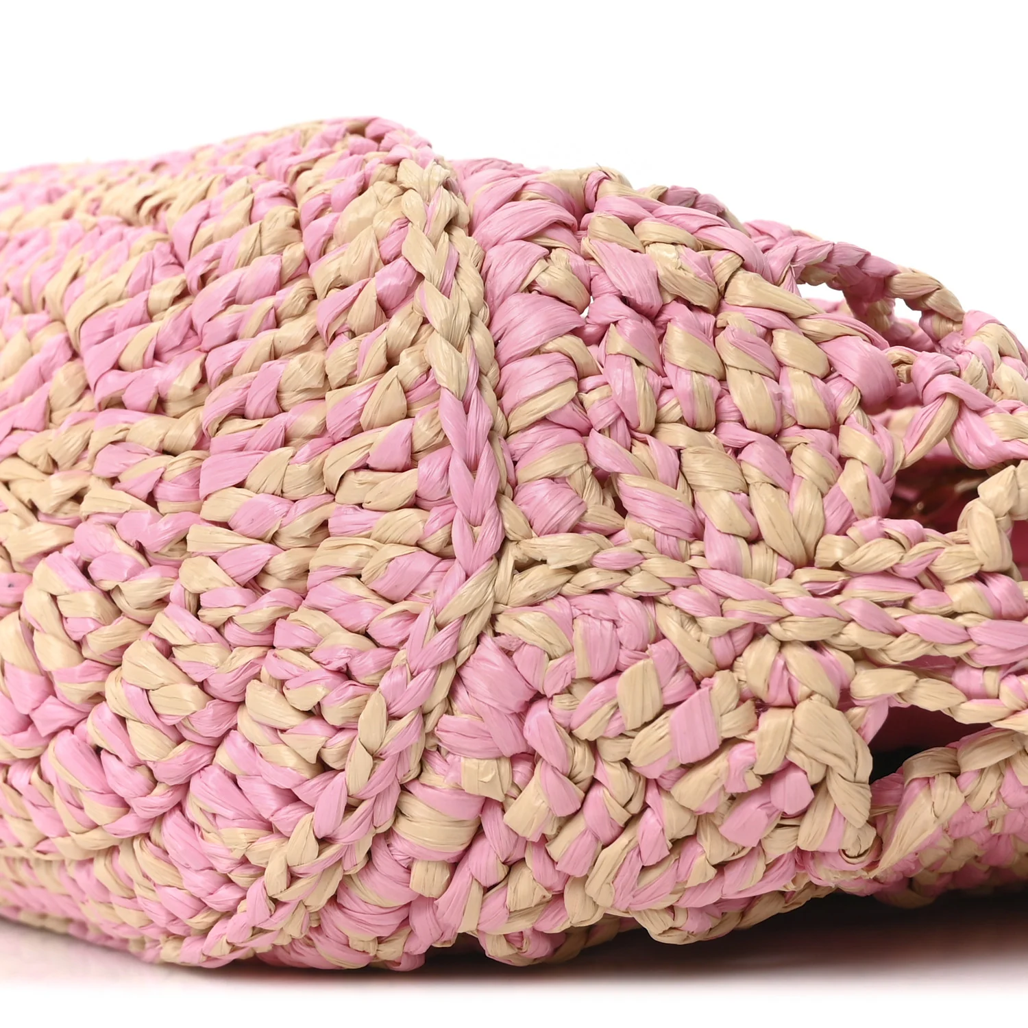 Raffia Effect Braided Small Shopping Bag Beige Pink - Top Club