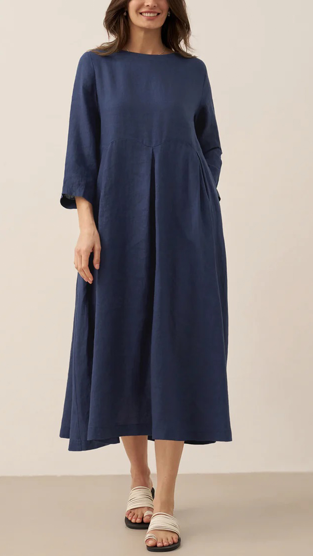 Women's Cotton-Linen-Blend Midi Dress - Nordfashionstorm - Women's Clothing, Fashion for You - Nordfashionstorm.com
