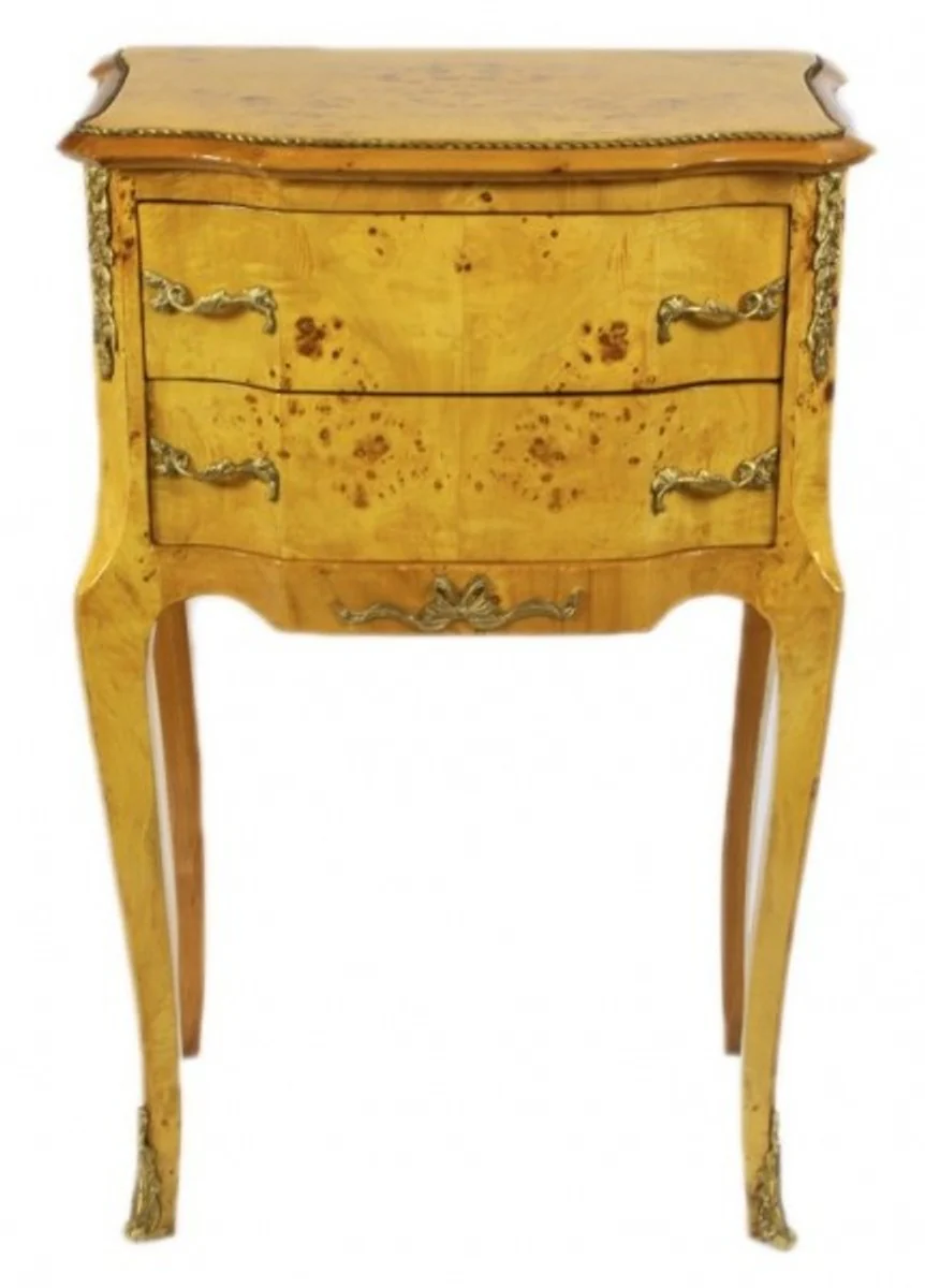 Baroque chest of drawers bird's eye maple / gold with 2 drawers - bedside cabinet antique style