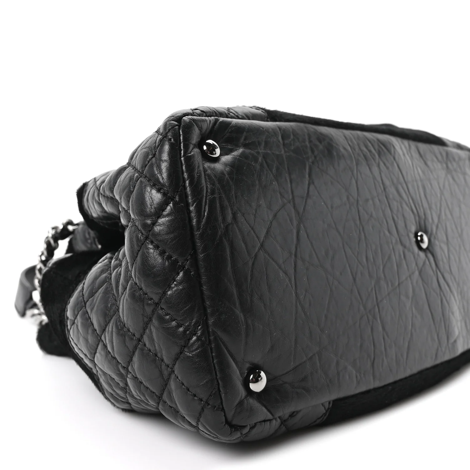 Aged Calfskin Pony Hair Quilted Small Miss Pony Drawstring Tote Black - Top Club