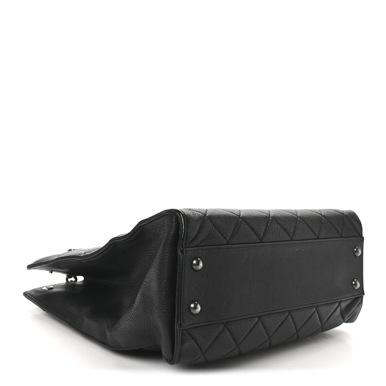 Goatskin Quilted Small Perfect Edge Shopping Tote Black - Top Club