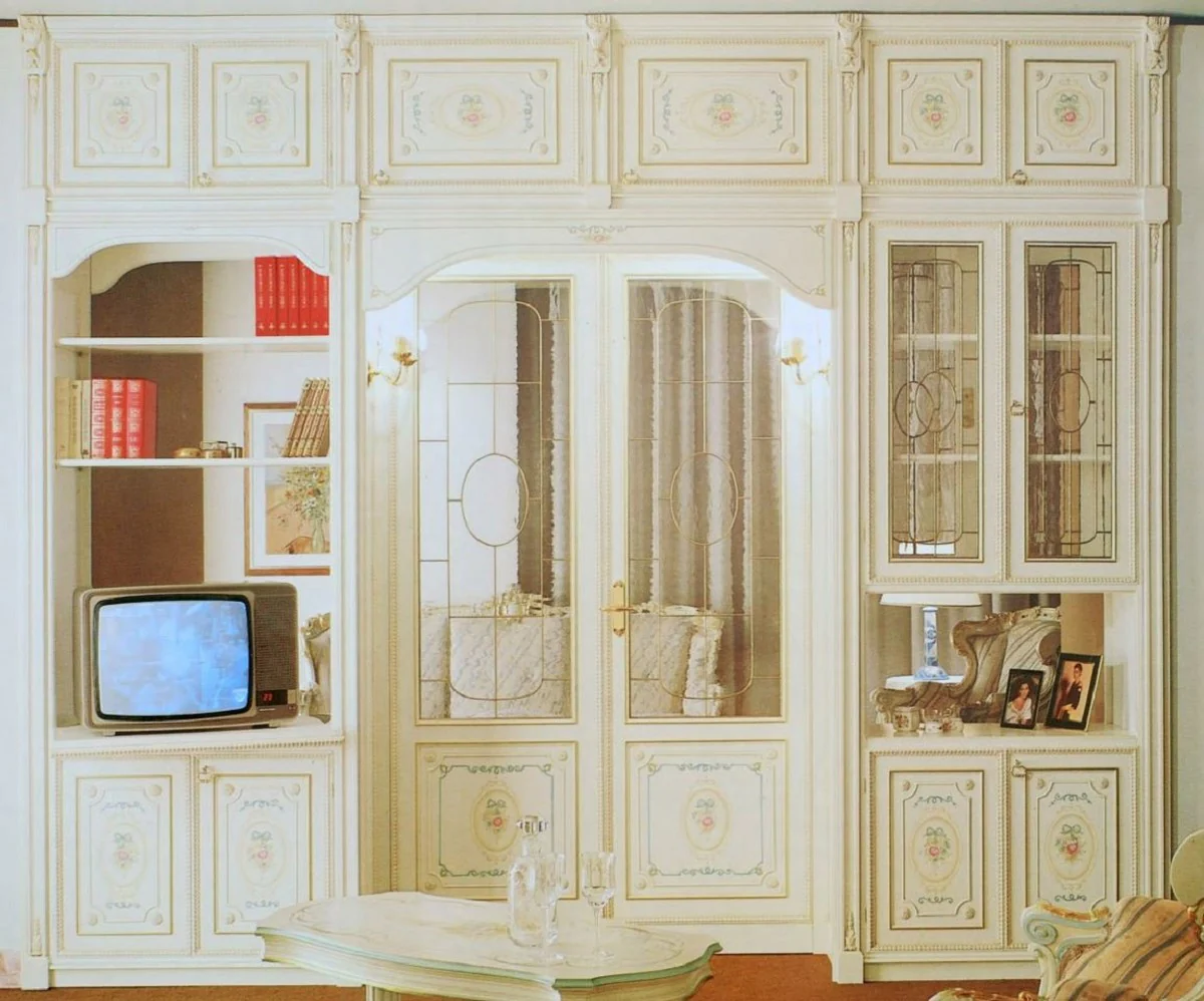 Luxury Baroque Cabinet White / Multicolored / Gold - Baroque Style Solid Wood Living Room Cabinet - Baroque Living Room Furniture - Luxury Quality - Made in Italy