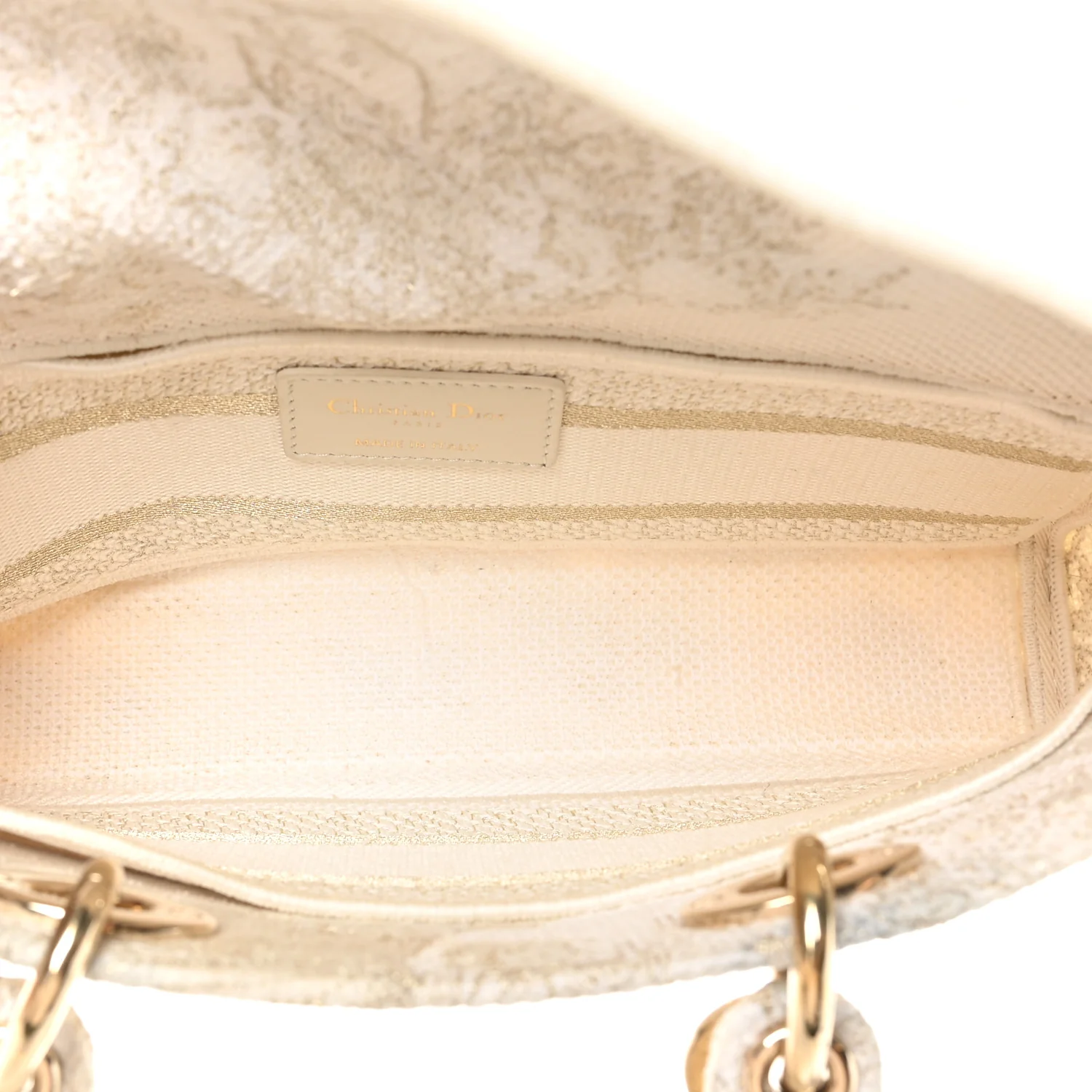 Canvas Embroidered Medium Jardin D'Hiver Lady D-Joy White Gold - Top Club