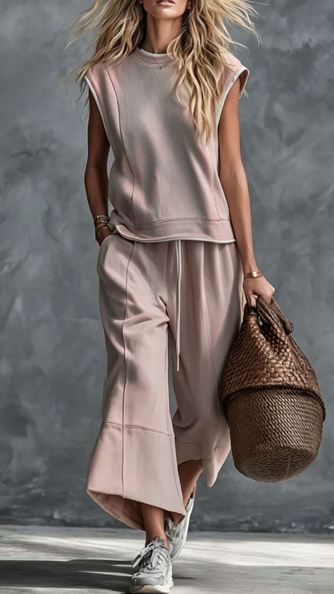 Women's Navy Sleeveless Wide-Leg Cotton-blend Two-piece Outfit - Nordfashionstorm - Women's Clothing, Fashion for You - Nordfashionstorm.com