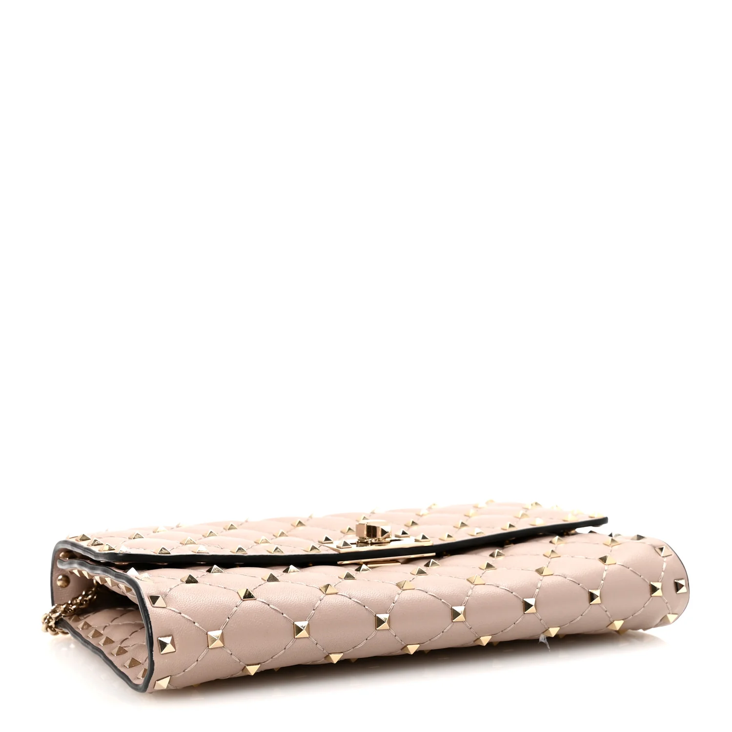 Lambskin Rockstud Spike Wallet on Chain Poudre - Top Club