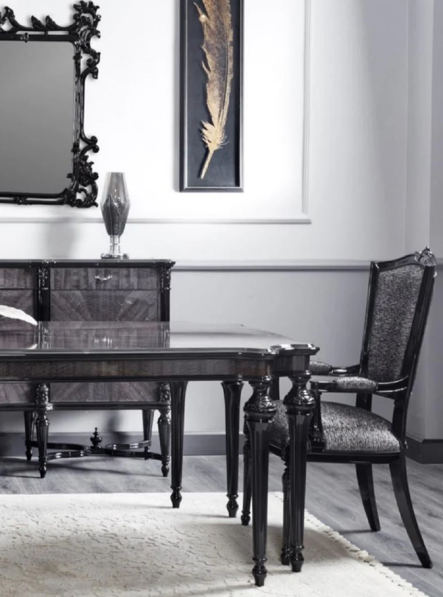 Luxury Baroque Dining Table Gray / Black - Handcrafted Solid Wood Dining Room Table - Luxury Dining Room Furniture in Baroque Style - Baroque Furniture - Baroque Furnishings