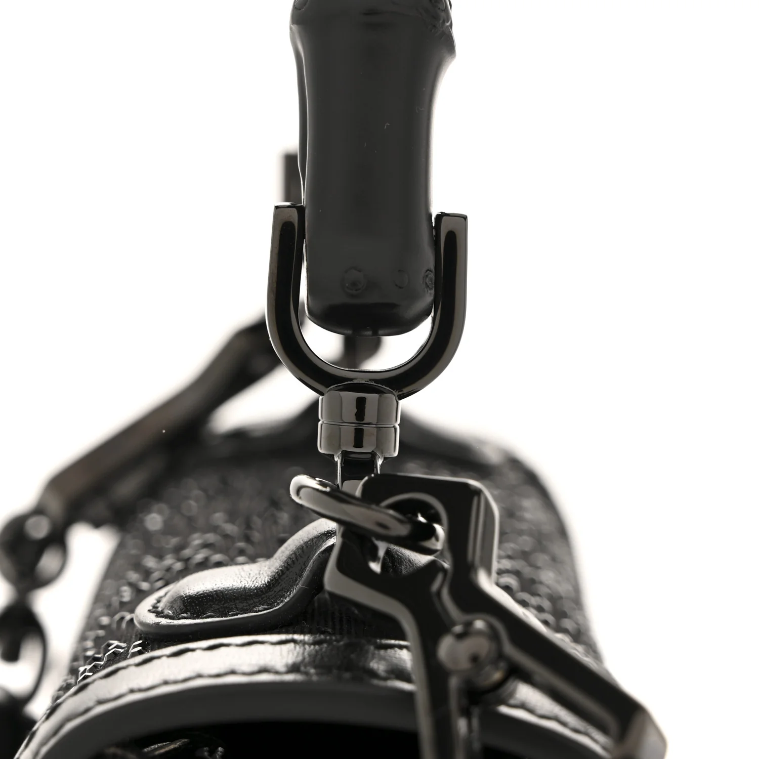 Moire Fabric Calfskin Rhinestone Monogram Monochrome Mini Bamboo 1947 Top Handle Chain Bag Black - Top Club