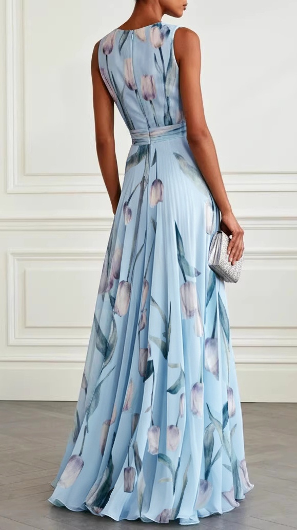 Women's V-Neck Long Sleeveless Flared Dress - Nordfashionstorm - Women's Clothing, Fashion for You - Nordfashionstorm.com