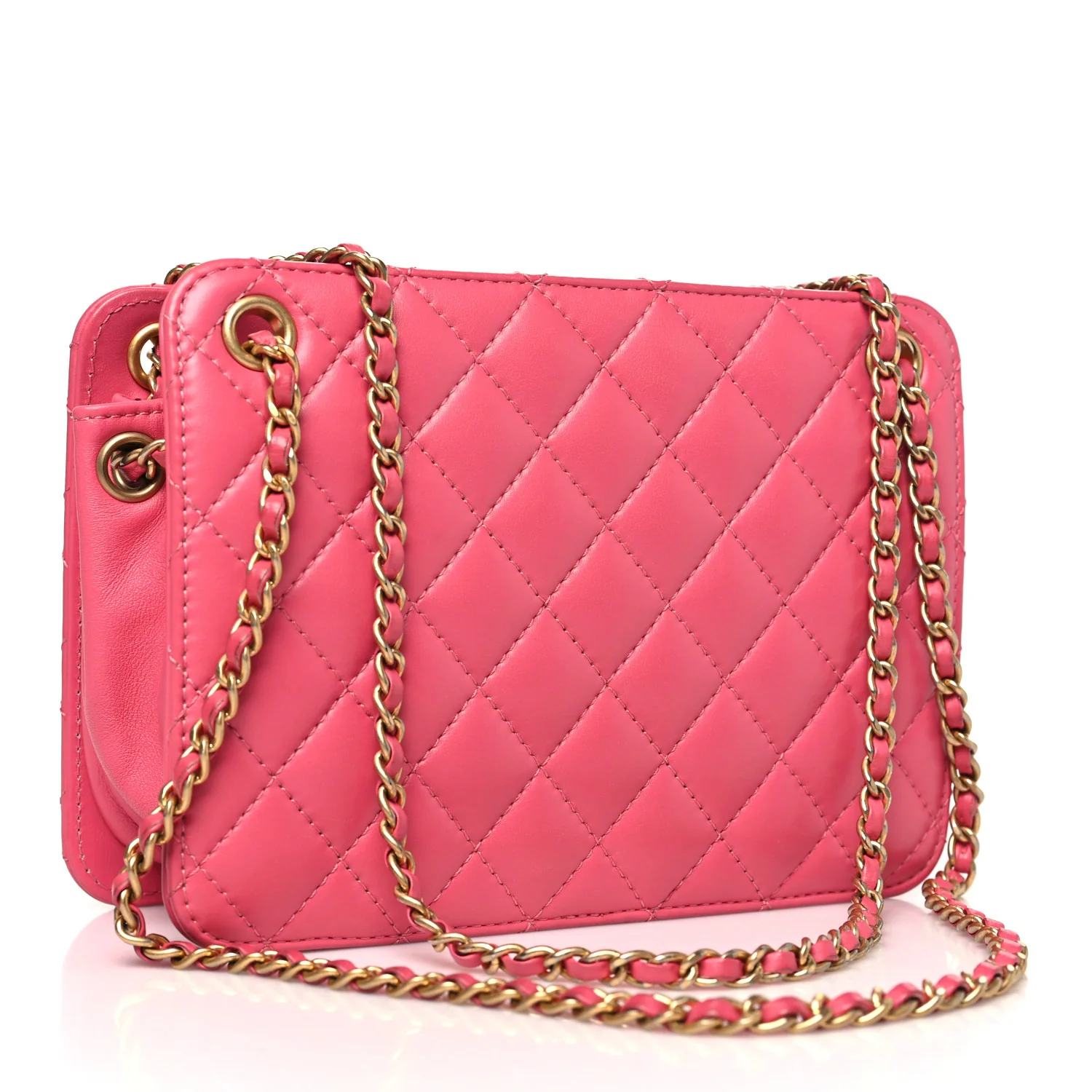 Calfskin Quilted Small CC Chain Accordion Tote Pink - Top Club