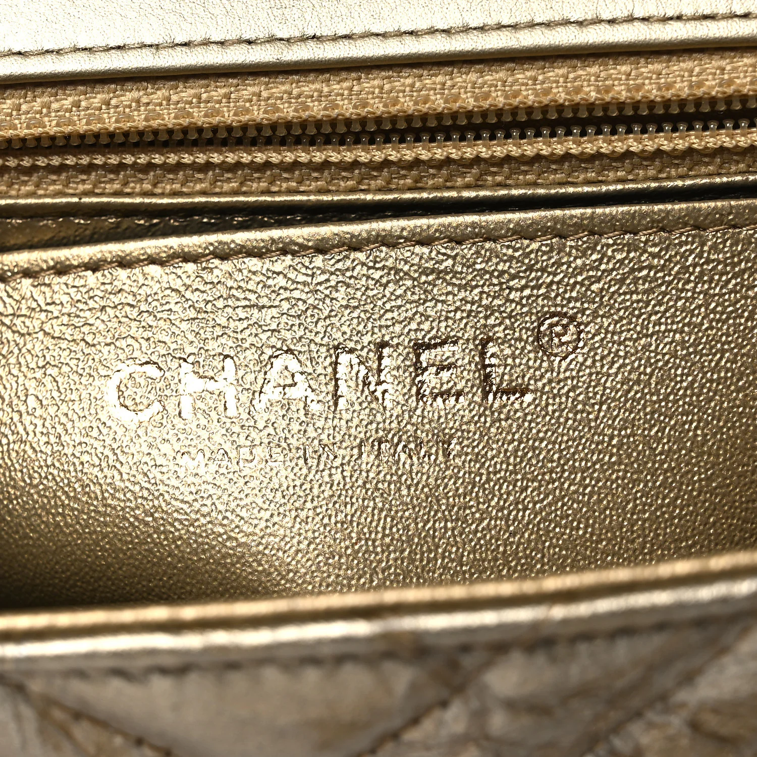 Metallic Crumpled Calfskin Chevron Quilted Mini Square Flap Gold - Top Club