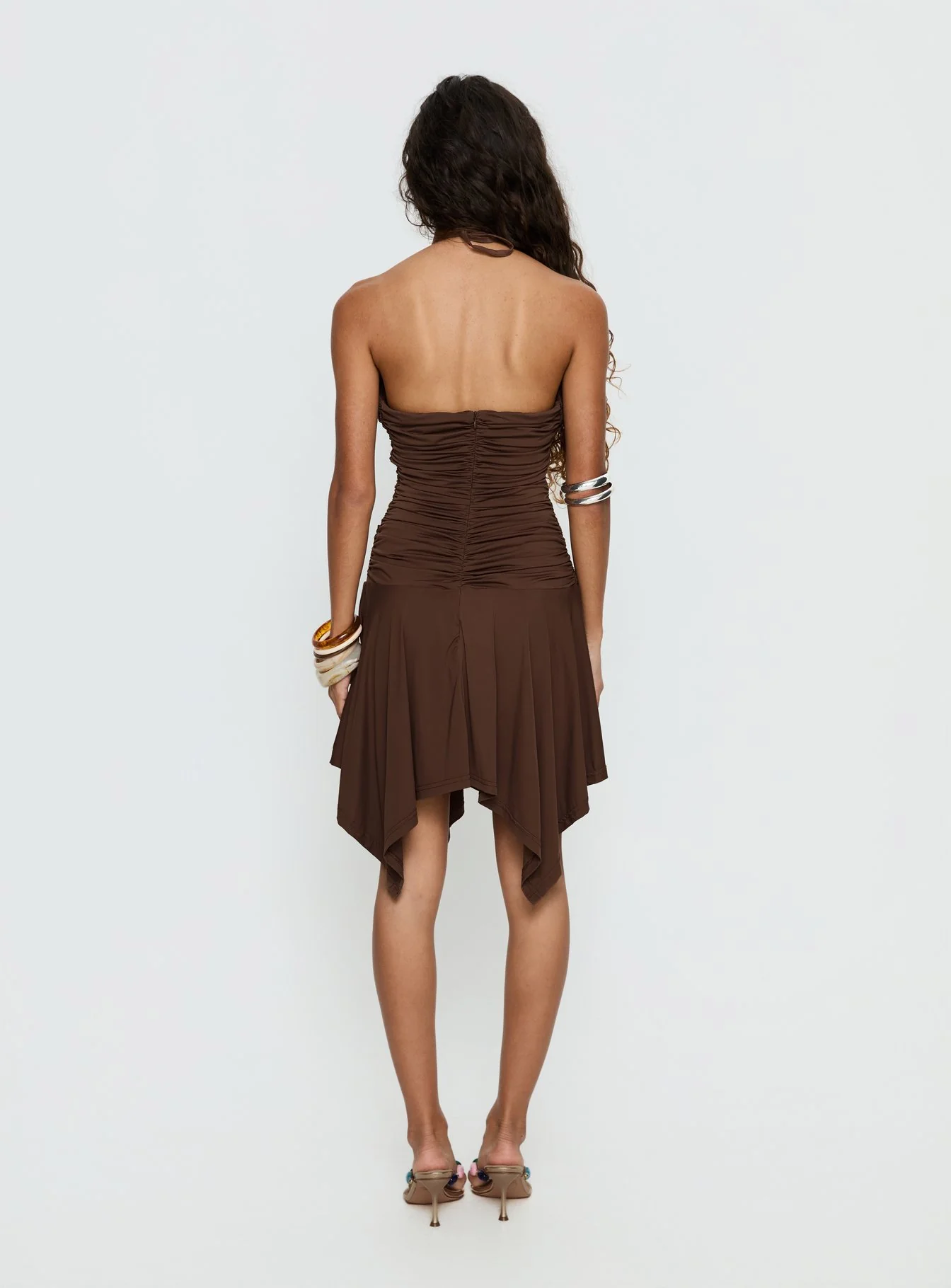 Angiana Halter Asymmetrical Mini Dress Chocolate Brown
