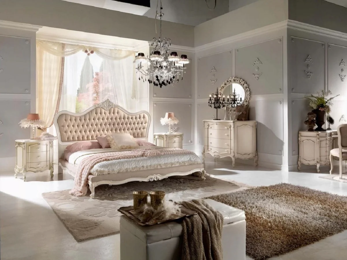 Luxury Baroque Nightstand Cream / Silver - Handmade Baroque Bedside Table with 3 Drawers - Baroque Bedroom Furniture - Luxury Quality - Made in Italy