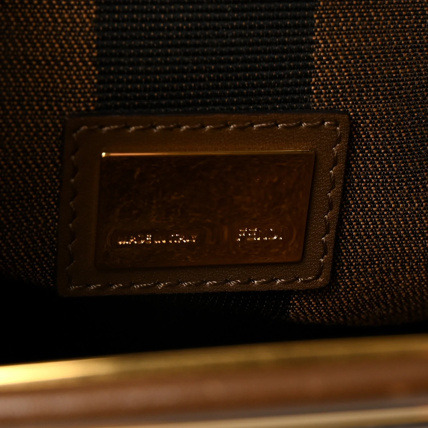 Vitello Morgan Fabric Jacquard Pequin Medium Peekaboo Iconic Satchel Foresta Tobacco Black - Top Club