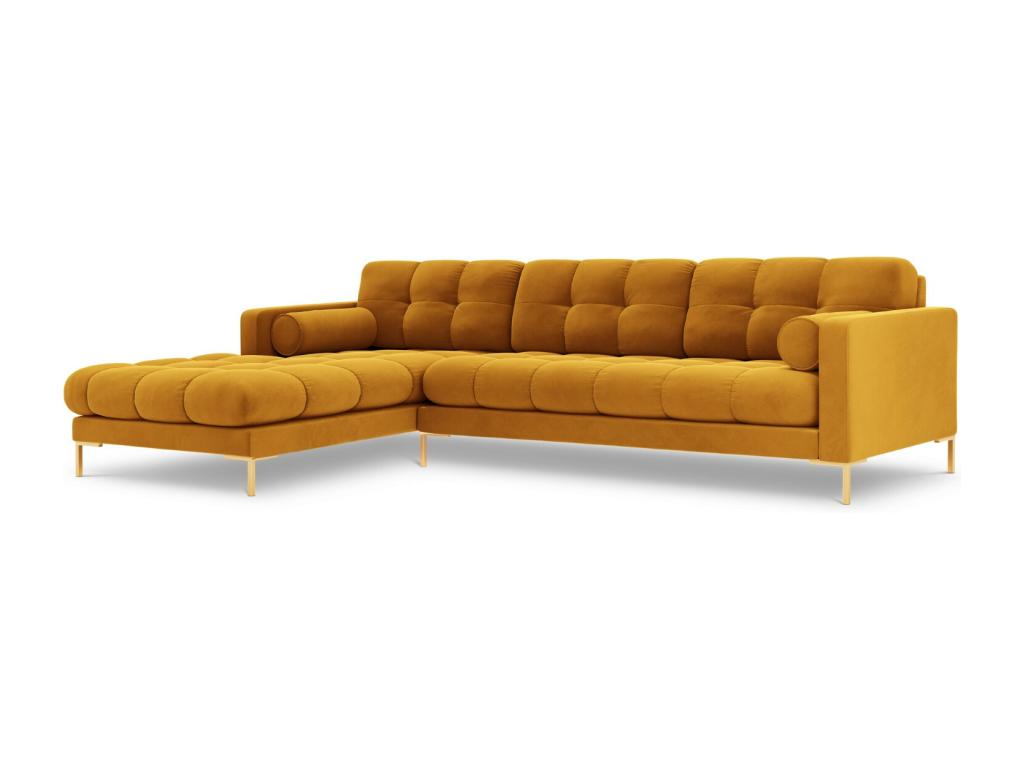 hogardiseno - Sofá esquinero izquierdo "Bali" 5 plazas de terciopelo amarillo - 293x185x75cm