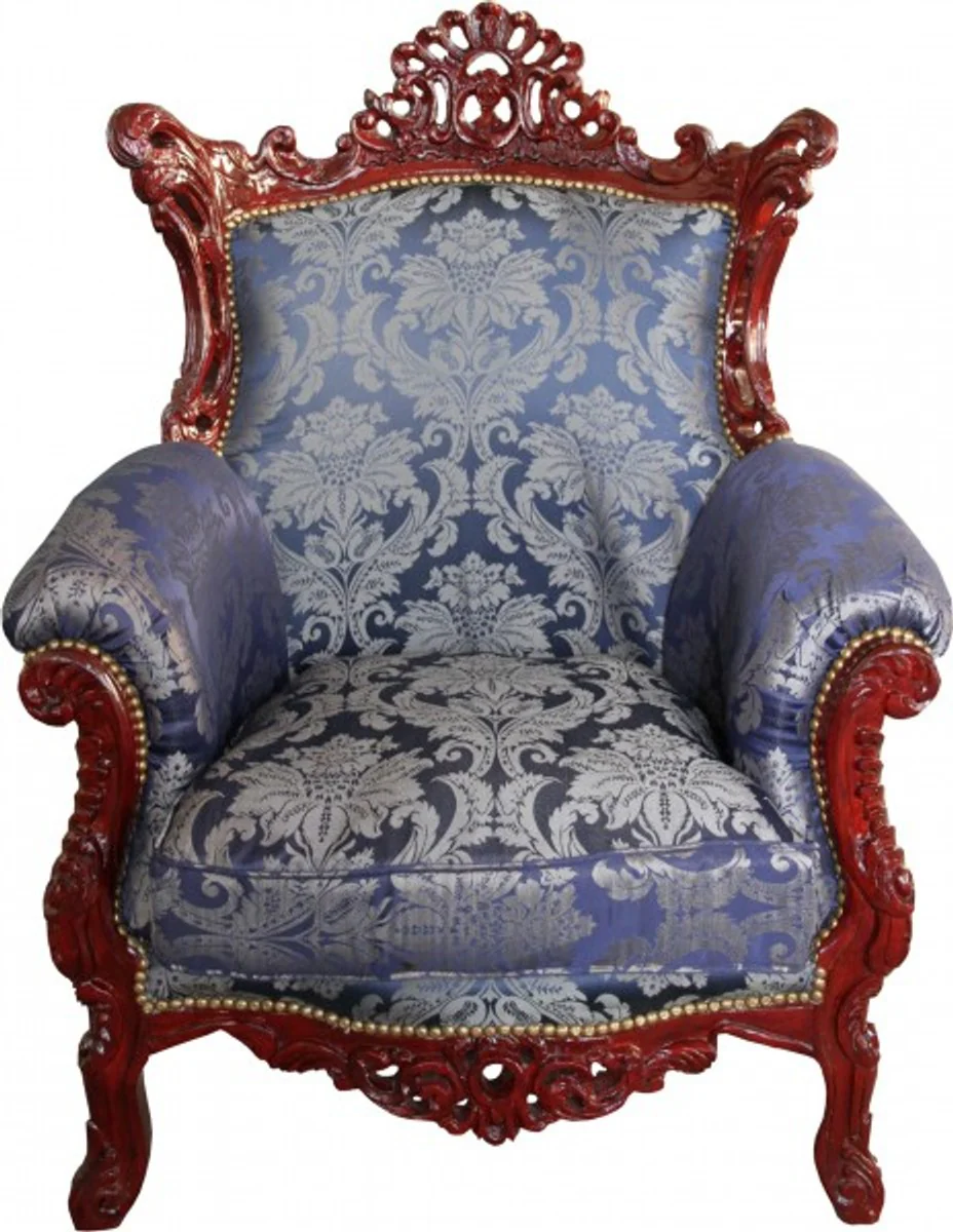 Baroque Armchair Al Capone Mod2 Royal Blue Pattern / Brown Red Furniture Antique Style - Limited Edition