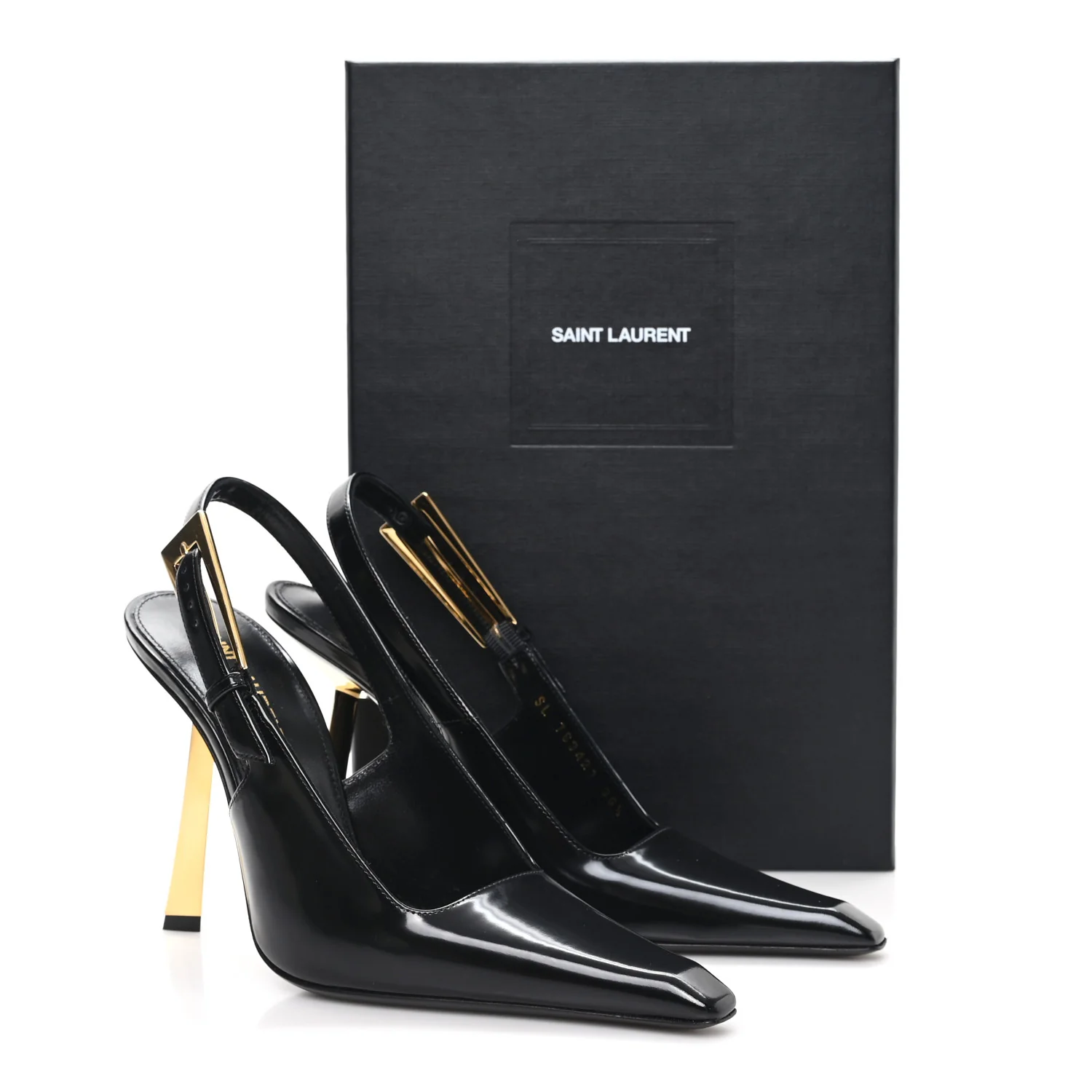 Glazed Calfskin Lee 110 Slingback Pumps 36.5 Black - Top Club