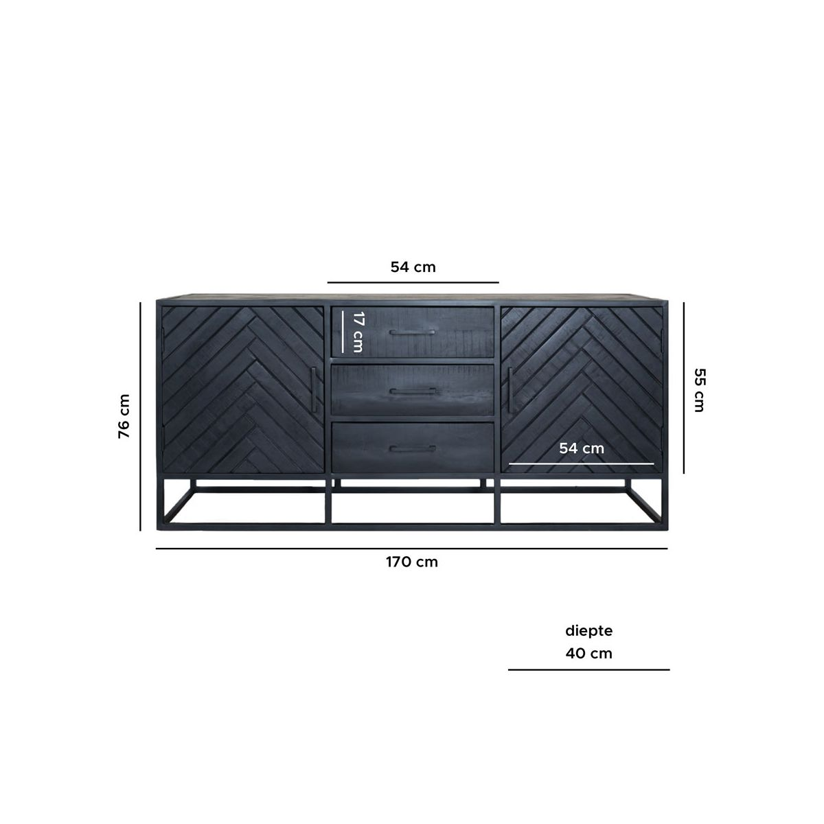 Dressoir Rune visgraat Zwart