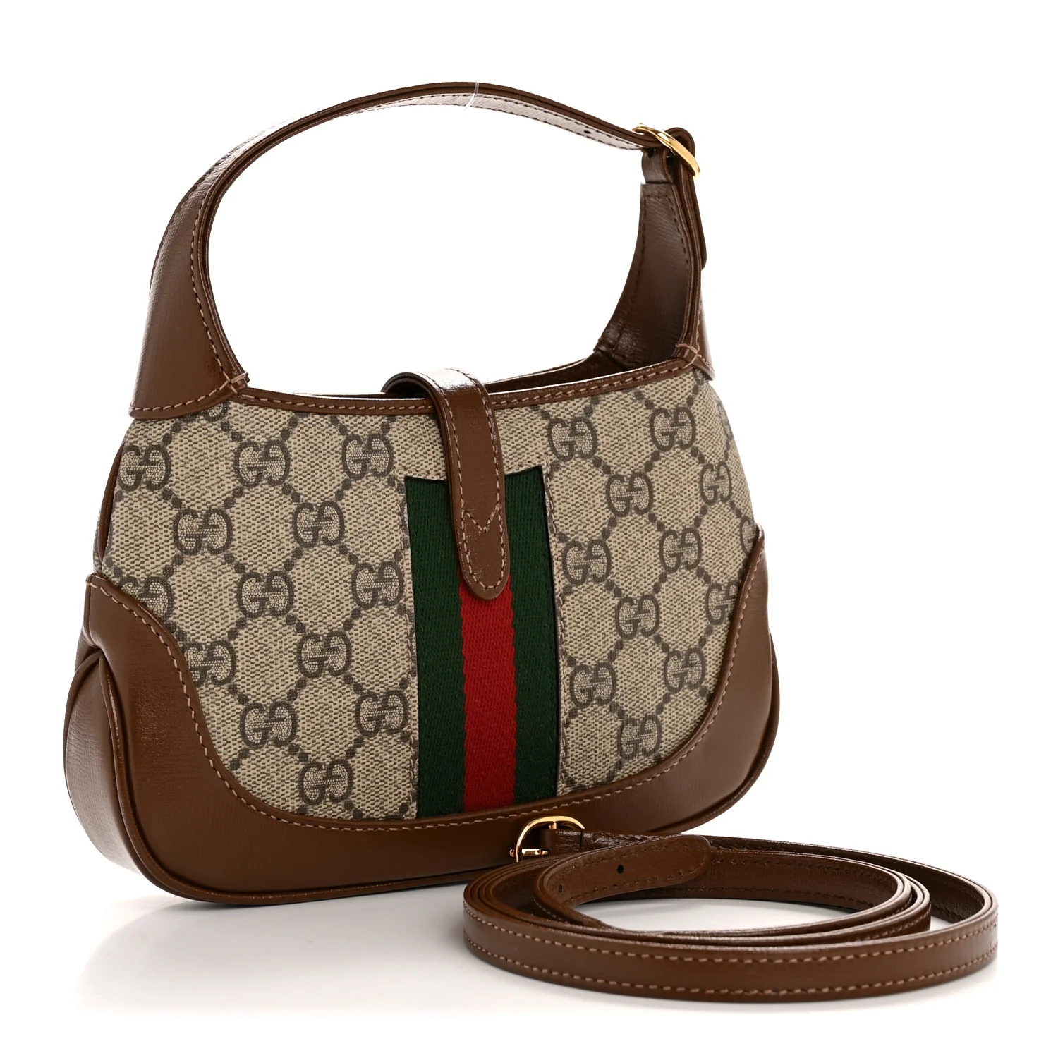 GG Supreme Monogram Azalea Calfskin Web Mini Jackie 1961 Hobo Beige Ebony Brown Sugar - Top Club