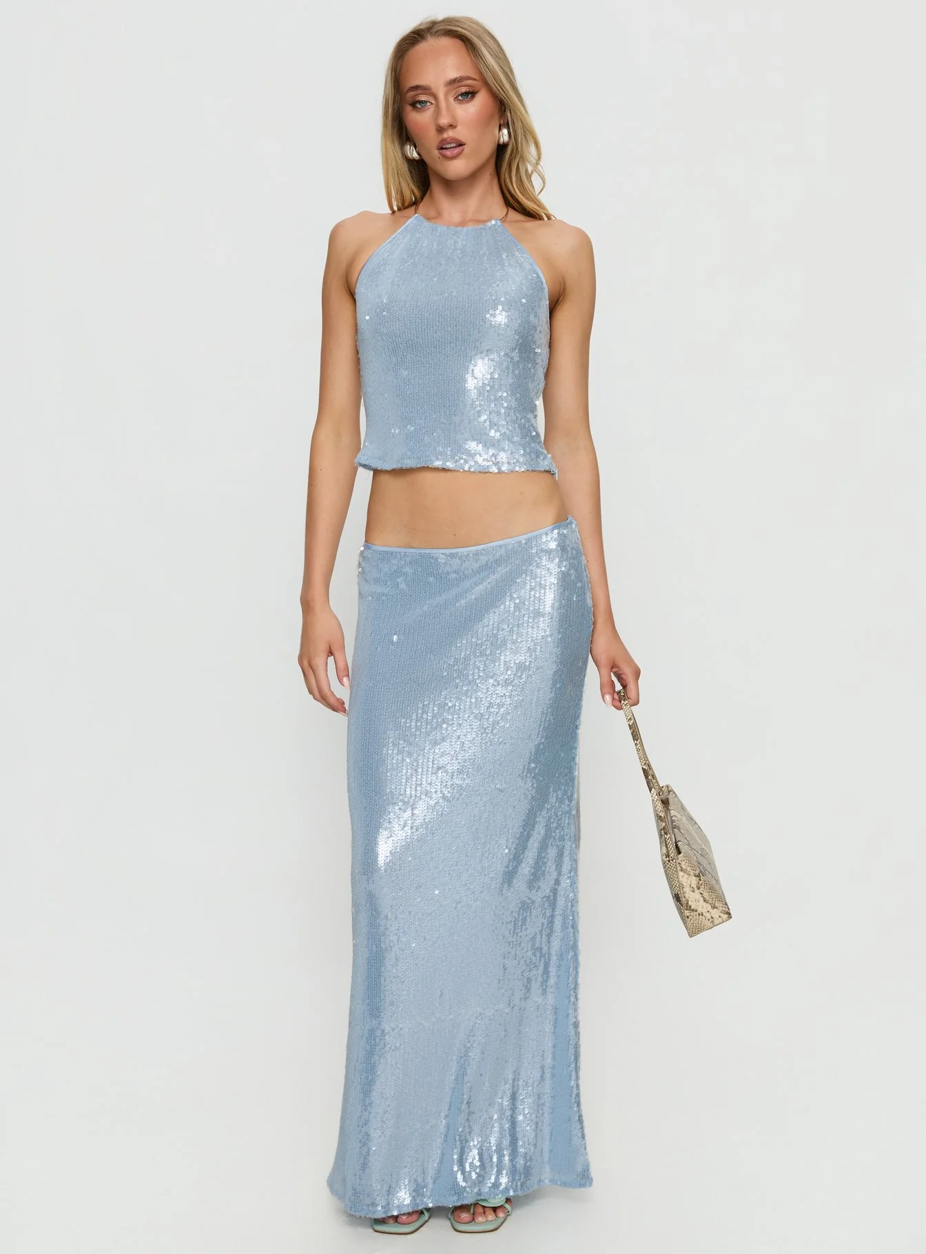 Emalia Sheer Sequin Maxi Skirt Blue