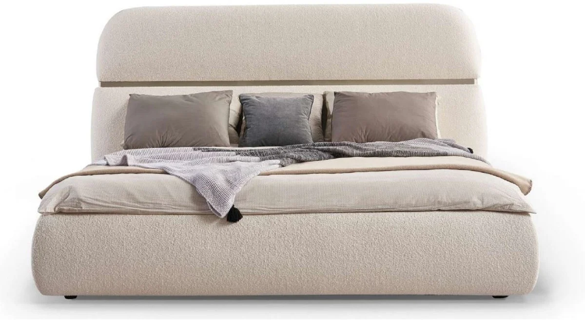 Luxury double bed cream / gold 230 x 244 x H. 130 cm - solid wood bed with headboard - bedroom furniture - hotel furniture - luxury furniture - luxury furnishings