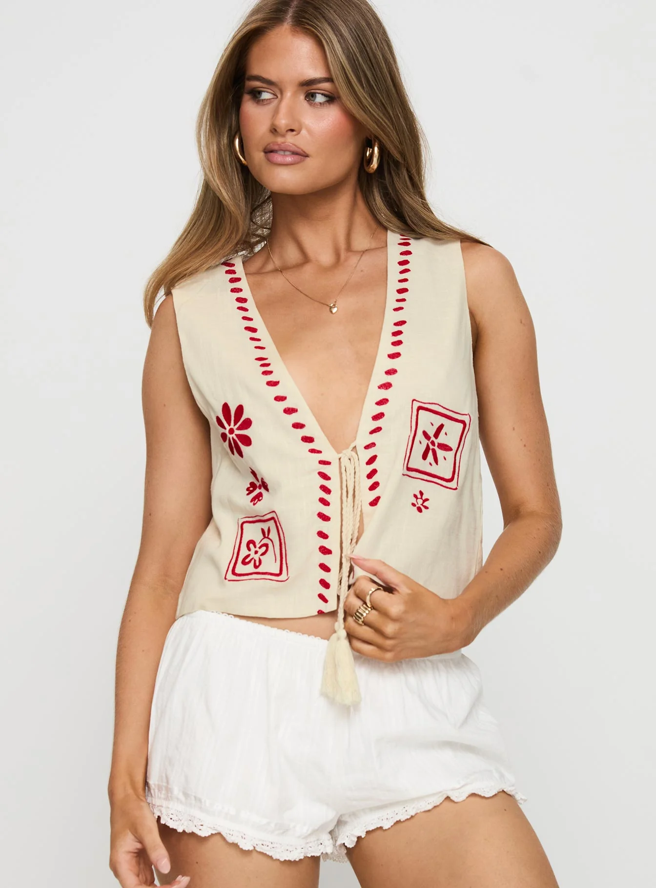 Grazia Vest Top Cream / Red