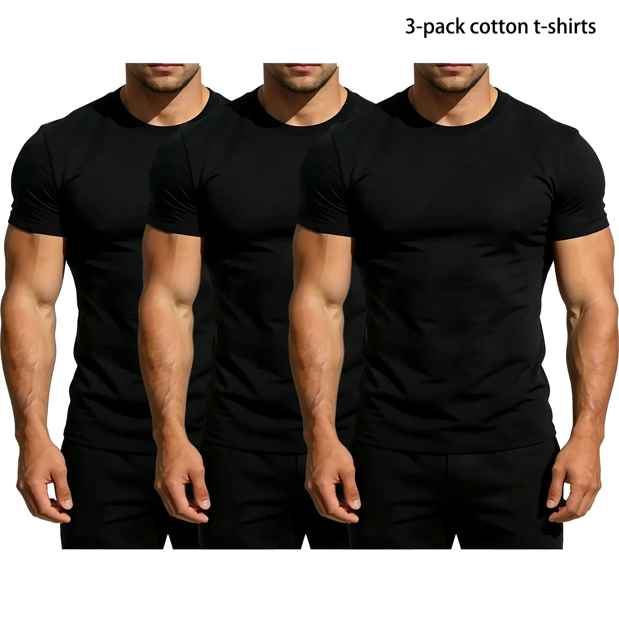 1/2/3/4/5 Pack Men’s Heavyweight White Cotton Crew Neck T-Shirt, Classic Casual Streetwear Basic Top