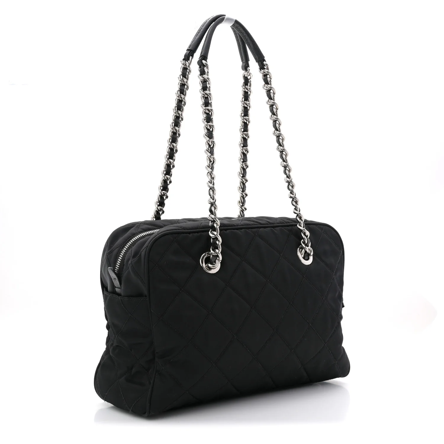 Nylon Tessuto Impuntu Quilted Shoulder Bag Black - Top Club