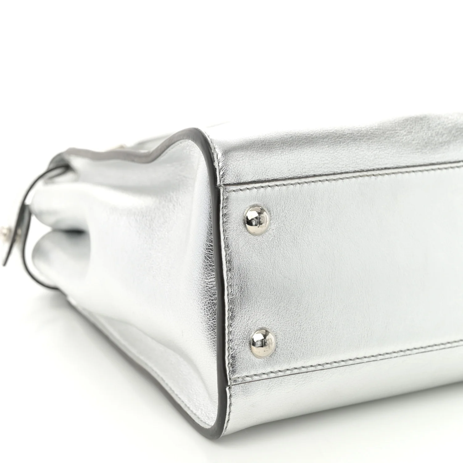 Vitello Catalan Mirror Medium Peekaboo Iconic Satchel Argento - Top Club