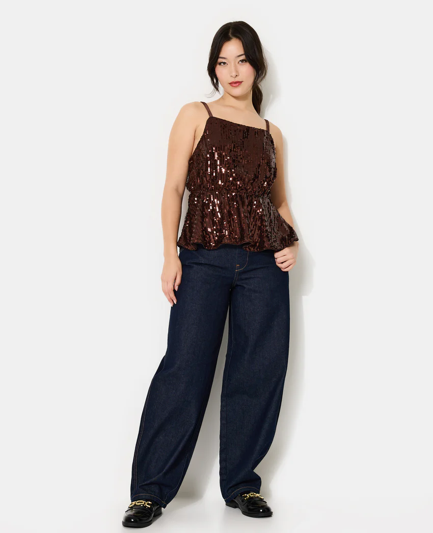 Pimkie Top à bretelles forme peplum avec sequins