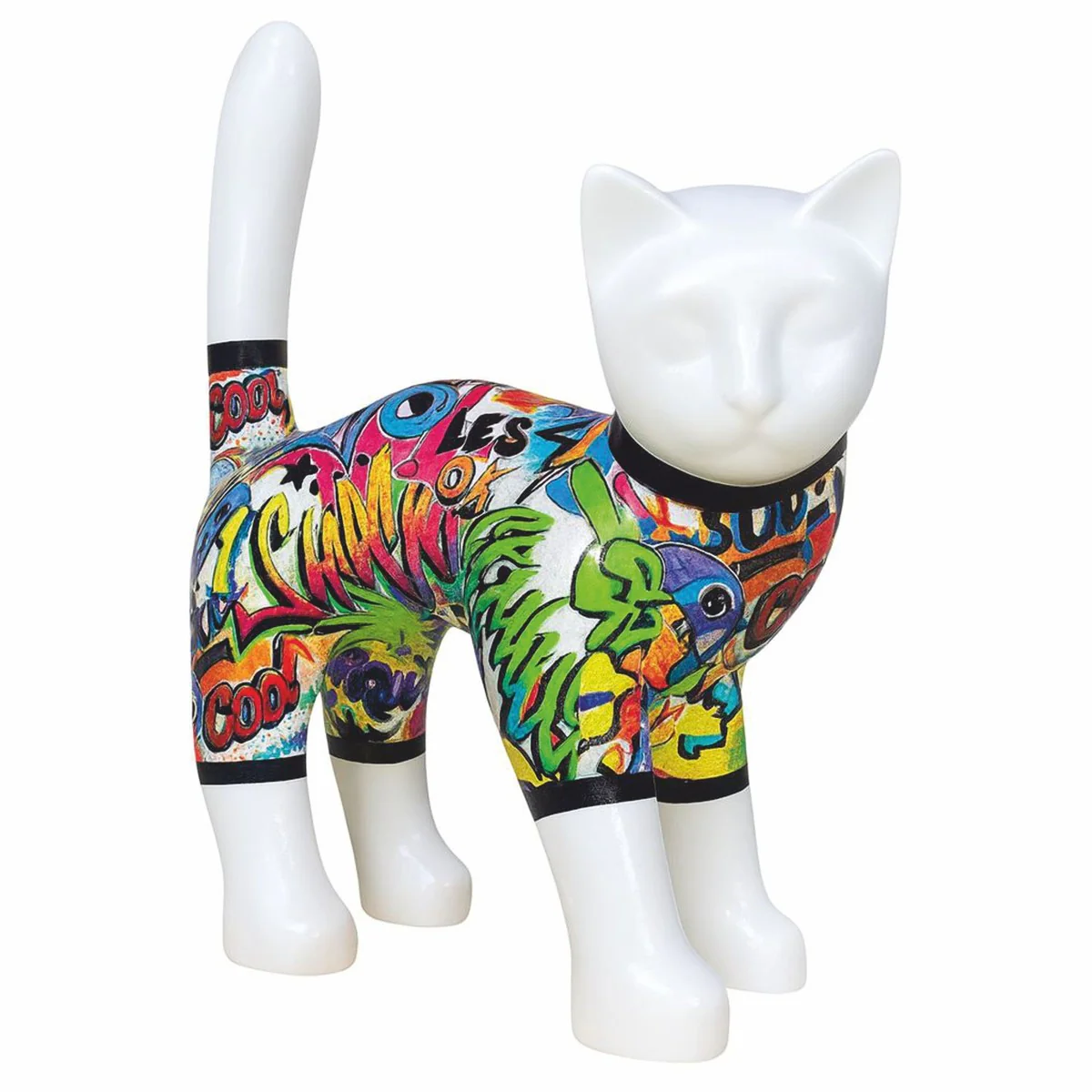 Decorative figure cat white / colorful 35 x H. 44 cm - decorative animal figure
