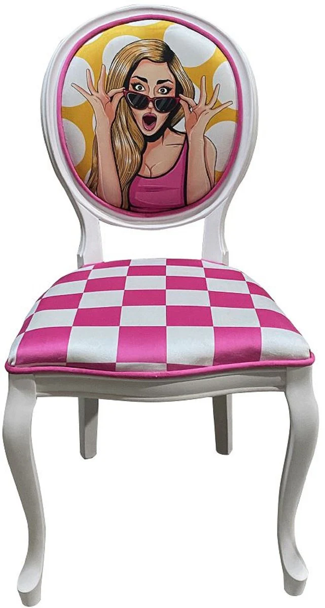 Baroque dining room chair pink / multicolored / white - handmade antique style chair with design - dining room furniture in baroque style