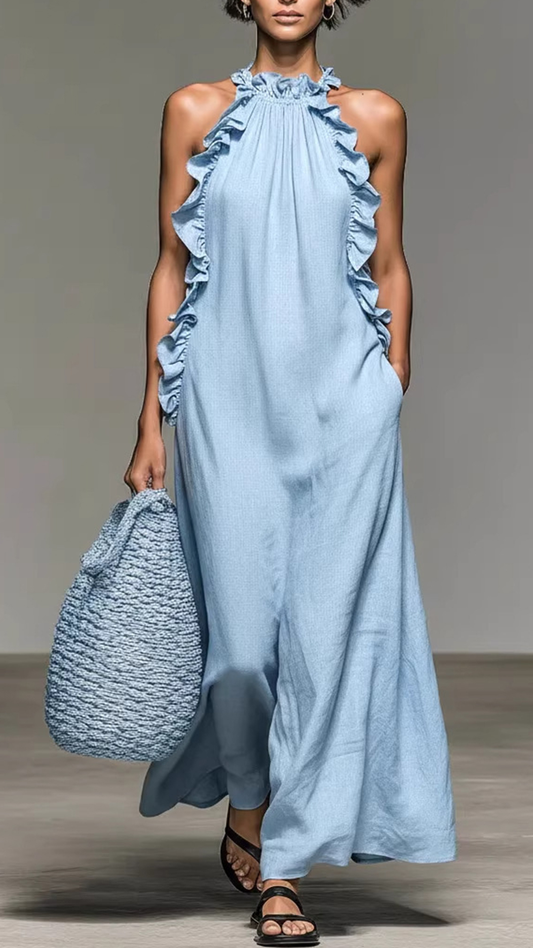 Women's Halter-Neck Ruffled Sleeveless Maxi Dress - Nordfashionstorm - Women's Clothing, Fashion for You - Nordfashionstorm.com