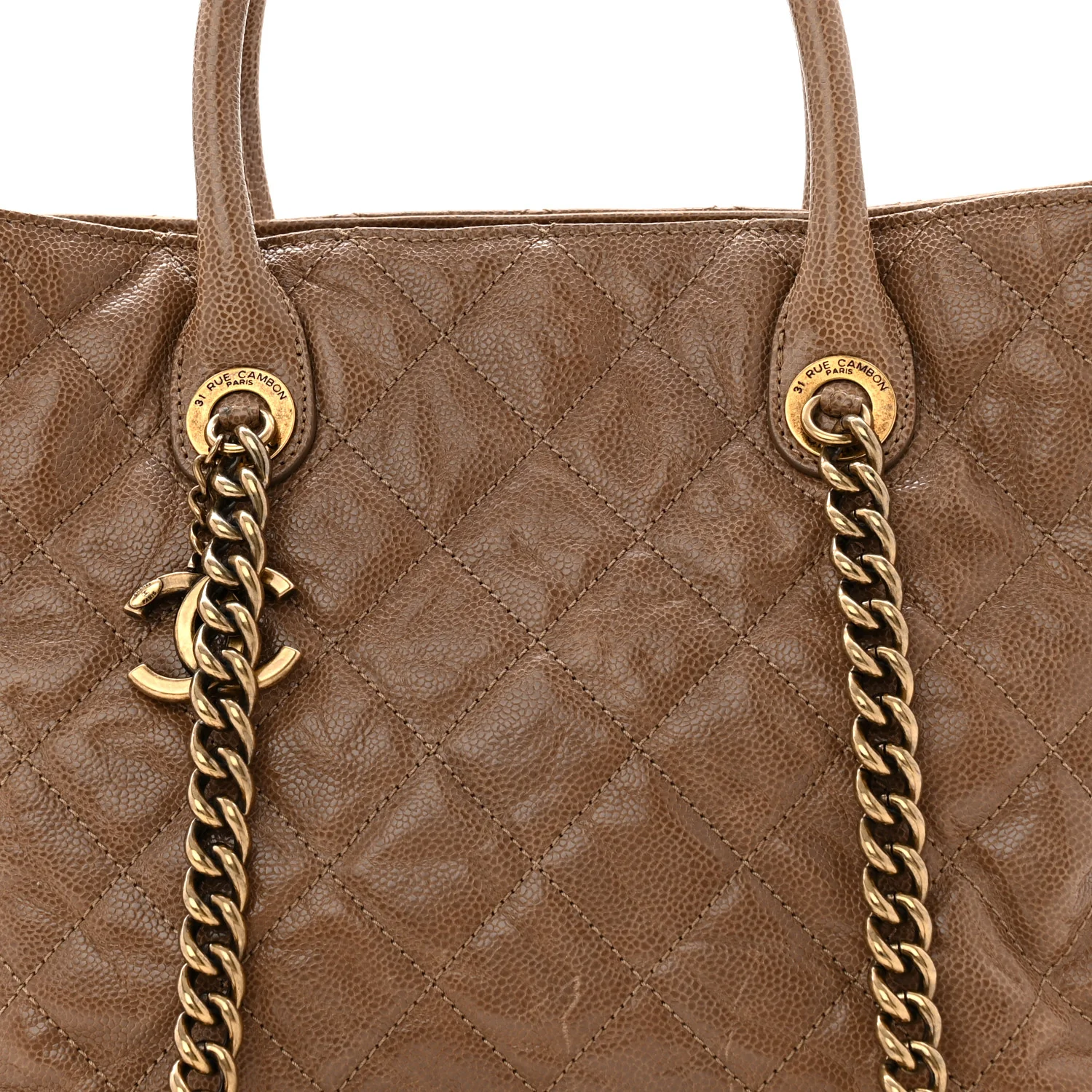 Glazed Caviar Quilted Small Shiva Tote Beige - Top Club