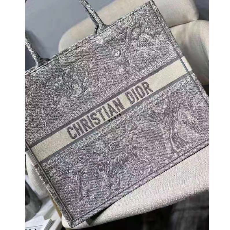 CD Unisex CD Large CD Book Tote Gray Toile De Jouy Embroidery - Top Club