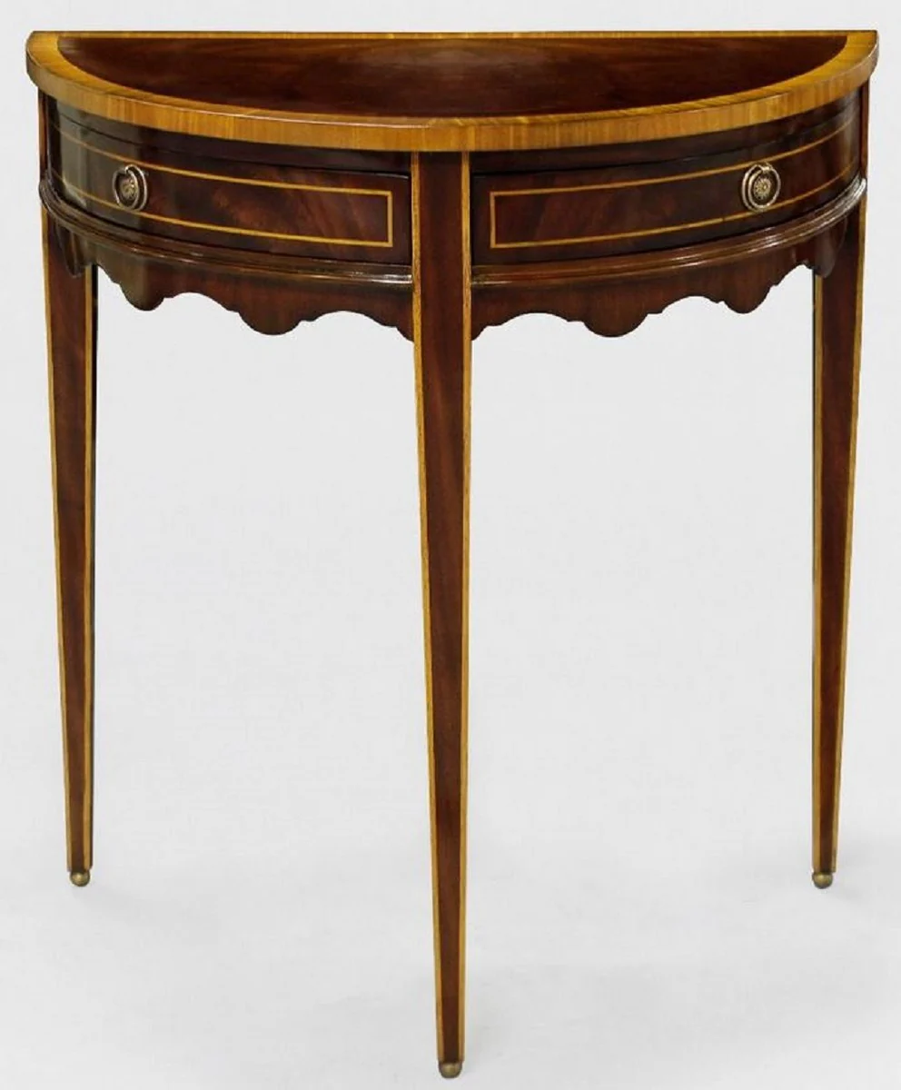 Luxury Baroque side table dark brown / light brown 71 x 36 x H. 74 cm - Half-round mahogany table with 2 drawers - Bedside table - Nightstand - Baroque furniture