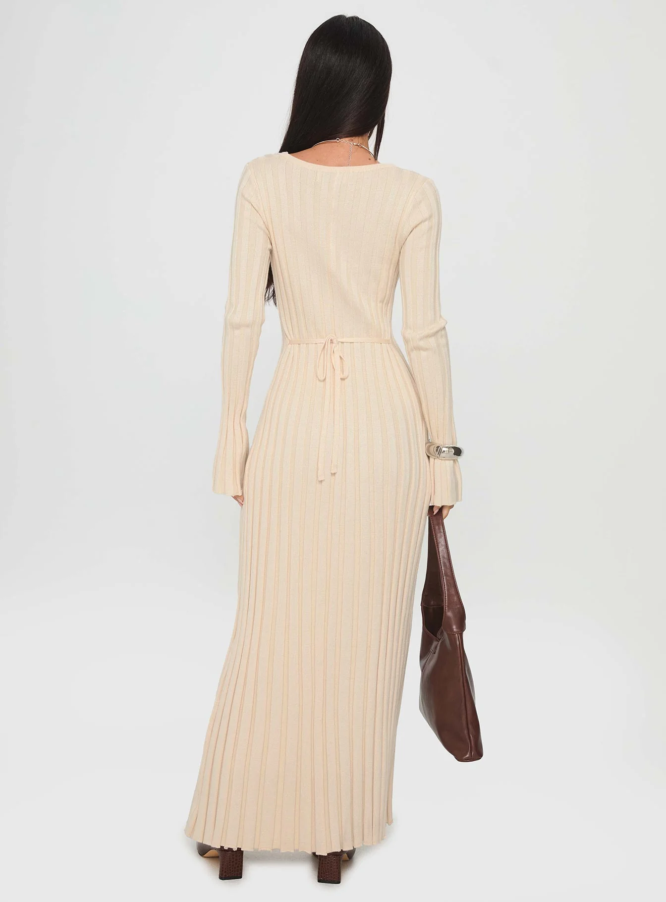 Gratuita Long Sleeve Rib Maxi Dress Cream
