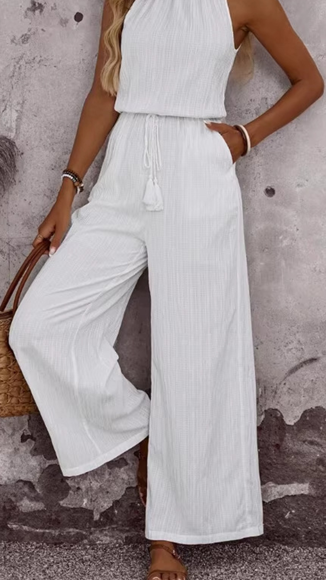 Women's Cotton-Blend Halter Sleeveless Top & Wide-Leg Pants Set - Nordfashionstorm - Women's Clothing, Fashion for You - Nordfashionstorm.com
