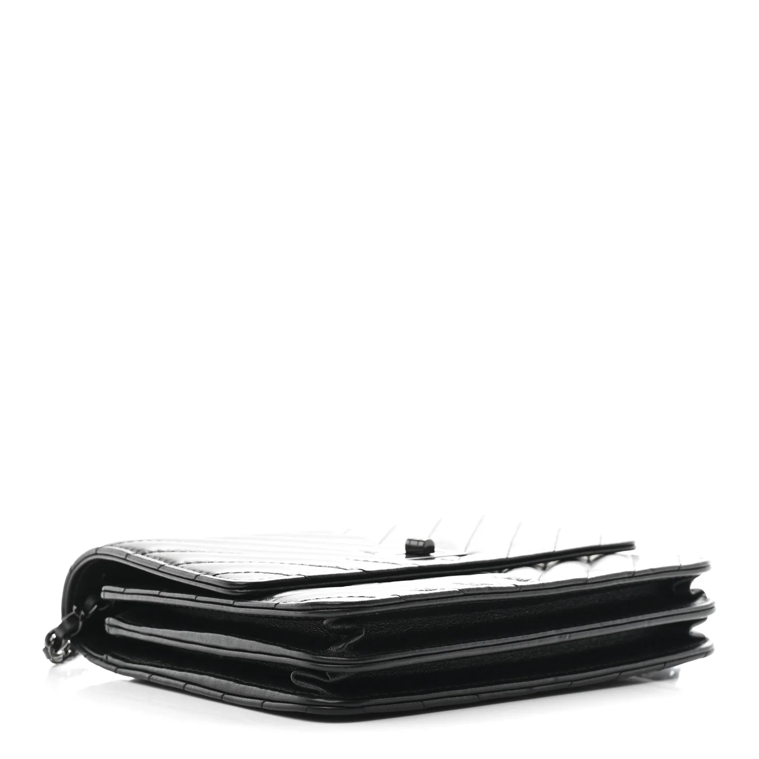 Aged Calfskin Chevron Quilted Reissue 2.55 Square Wallet On Chain WOC So Black - Top Club