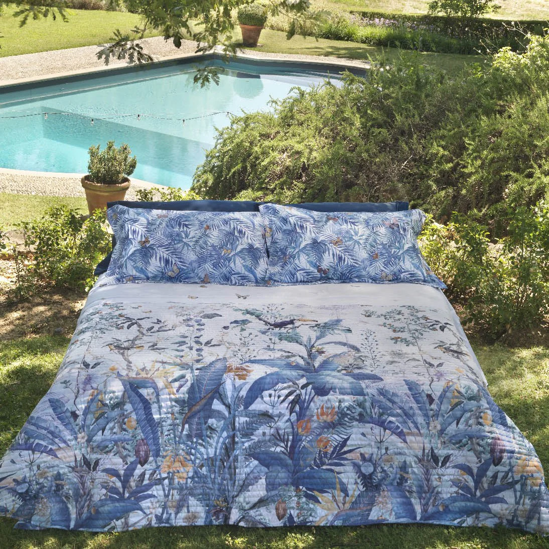 Copriletto Trapuntato In Raso Di Cotone Green Paradise Matrimoniale