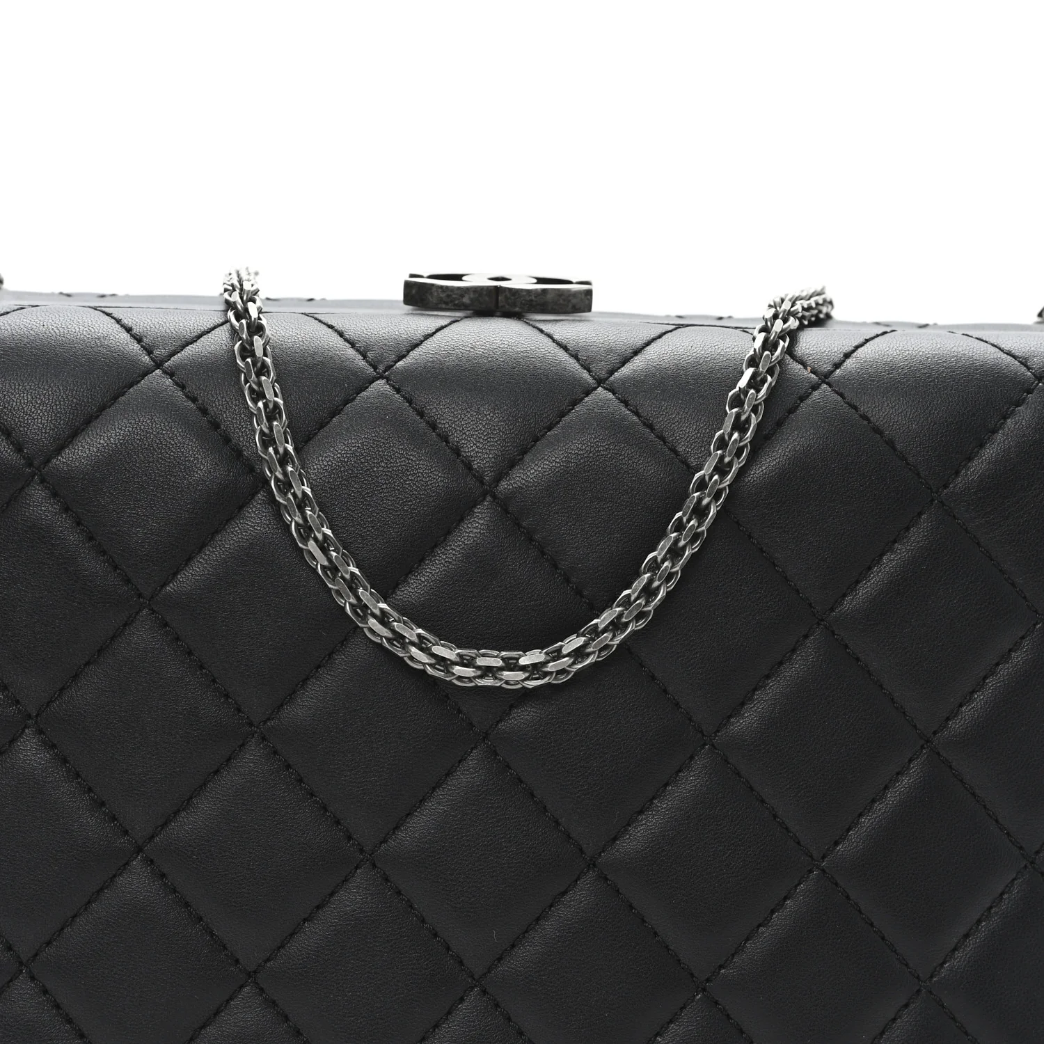 Lambskin Quilted Kisslock Minaudiere Black - Top Club
