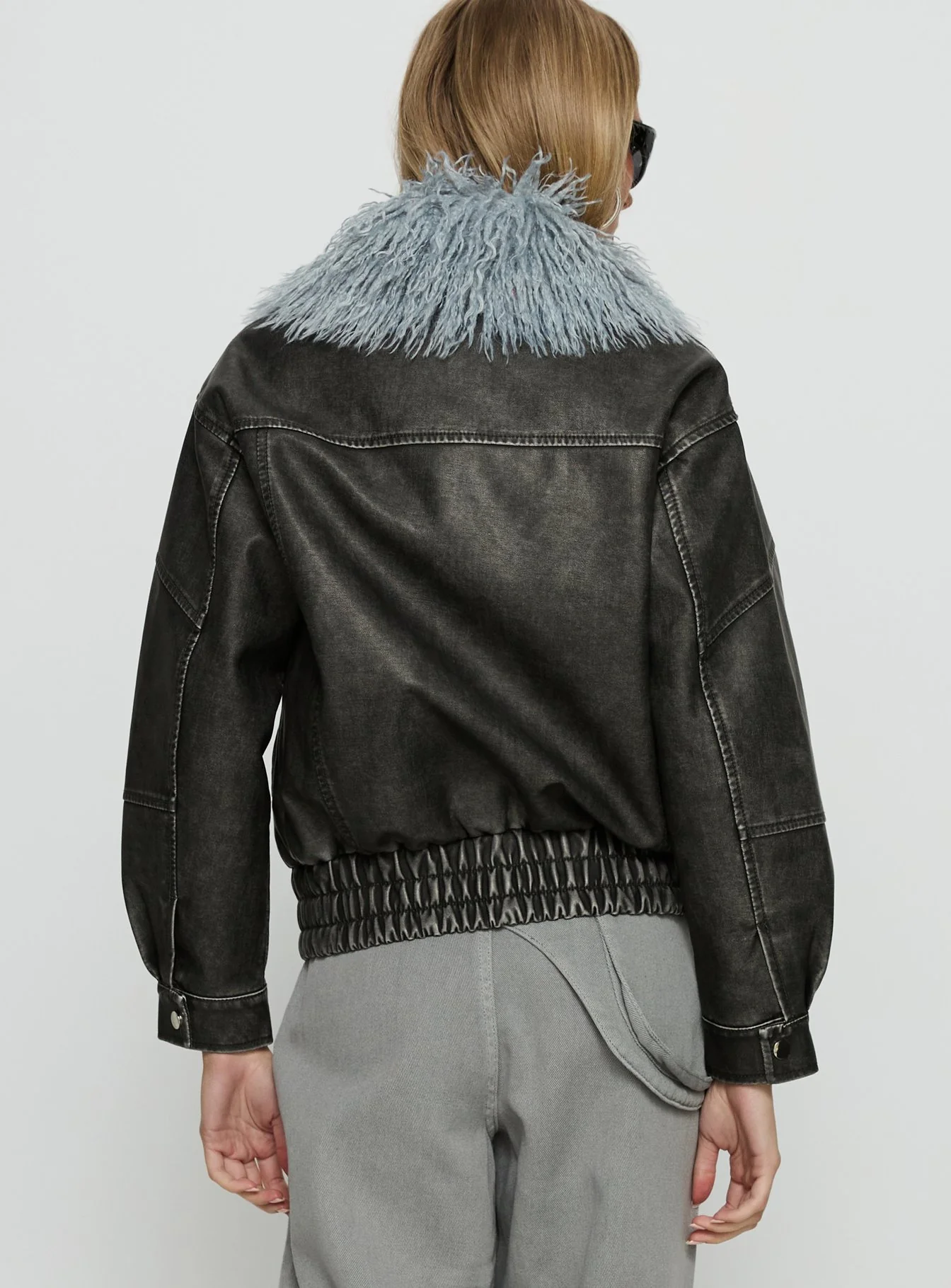 Brittanni Fluffy Collar Jacket Black / Blue