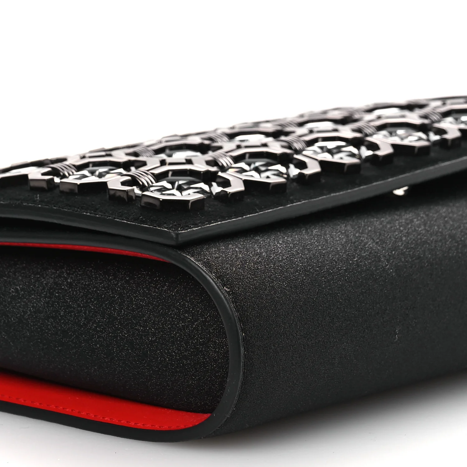 Suede Glitter Calfskin Embellished Paloma Clutch Black - Top Club