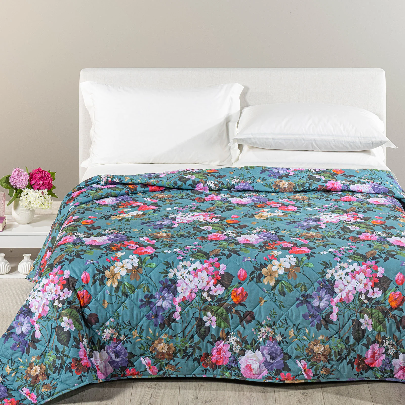 Copriletto Trapuntato In Cotone Mirabel Matrimoniale Blu Caleffi