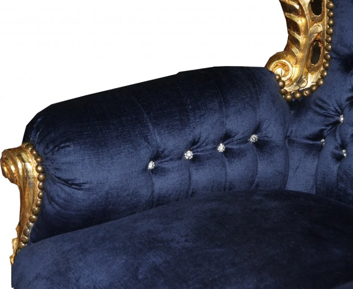 Baroque armchair King royal blue / gold with bling bling glitter stones - antique style armchair